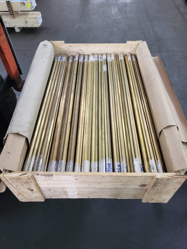 Brass bar stock wrapped and packed for shipment at Seng Huat Metalplex Brass bar stock wrapped and packed for shipment at Seng Huat Metalplex