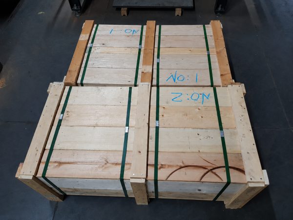 Numbered export crates strapped and ready for dispatch at Seng Huat Metalplex Numbered export crates strapped and ready for dispatch at Seng Huat Metalplex